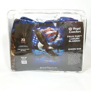 REGAL COMFORT EVERY MOUNTAIN SIDE PATRIOTIC FAUX FUR LUXURY BLANKET QUEEN SIZE